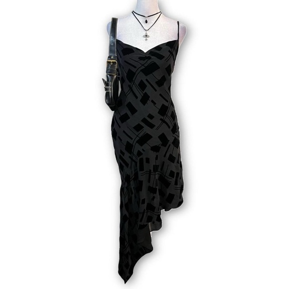 Y2K black goth whimsygoth romantic velvet pattern asymmetrical dress - Picture 1 of 8